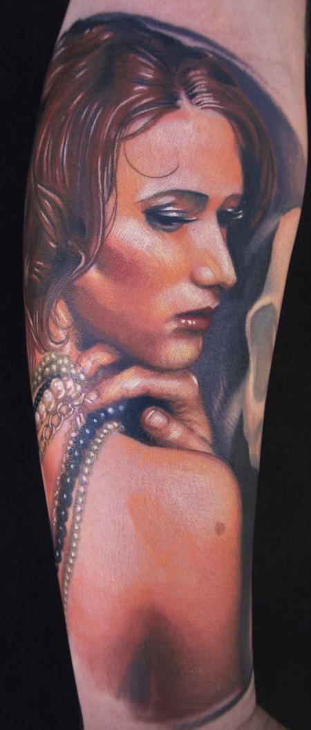 Tattoos - realistic color portrait of a girl tattoo. Brent Olson Art Junkies Tattoos - 86381